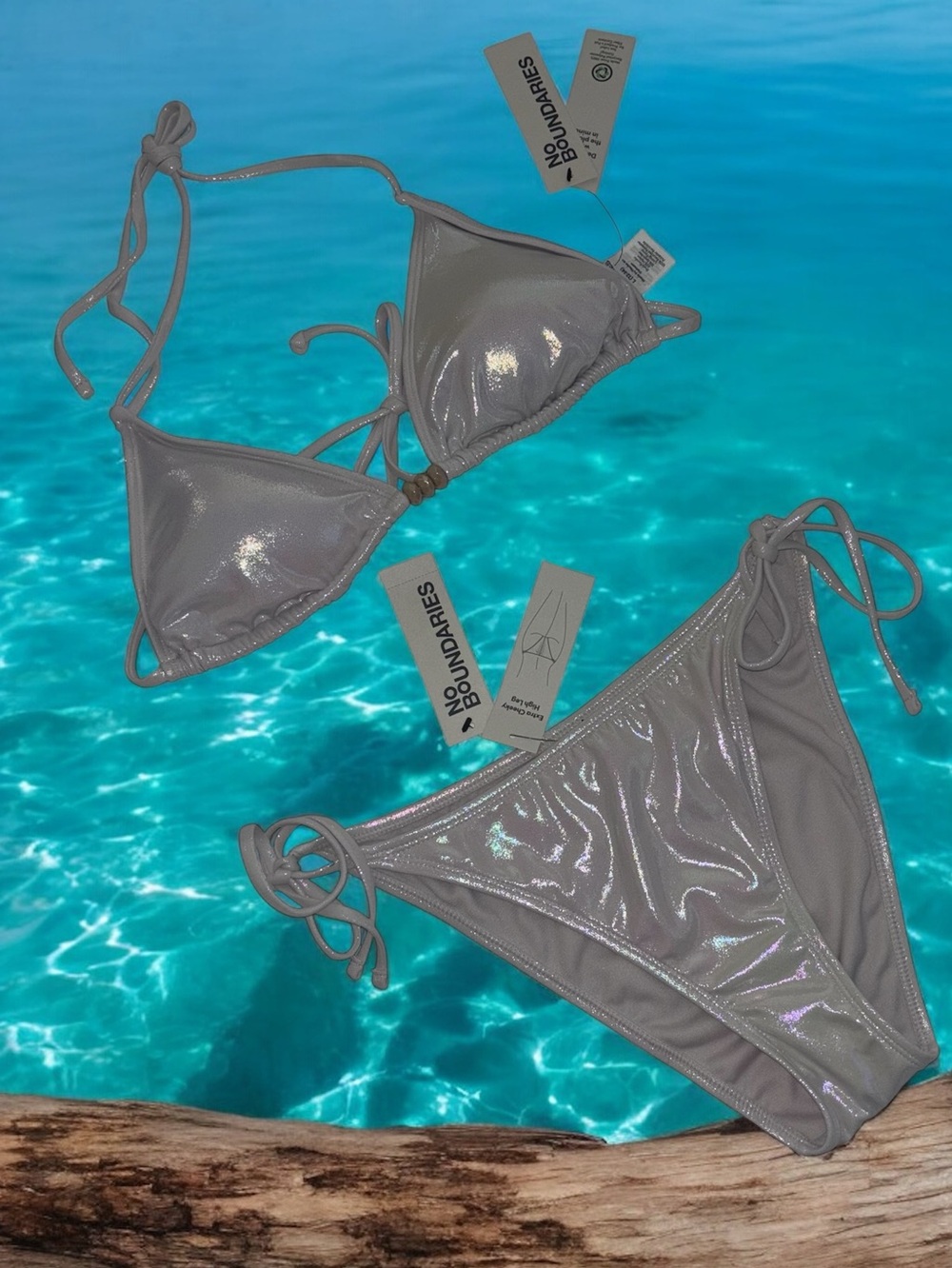New Moonlight Pearl Tie Bikini Swimsuit Set Top & Bottom Women's L(12-14)